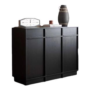 北欧实木白蜡木餐边柜储物柜一体靠墙侘寂黑色斗柜茶水柜骨骼线柜