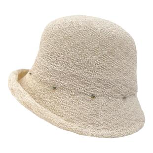 日本和纸卷边渔夫帽女夏季轻薄防晒帽子遮阳小礼帽水晶装饰太阳帽