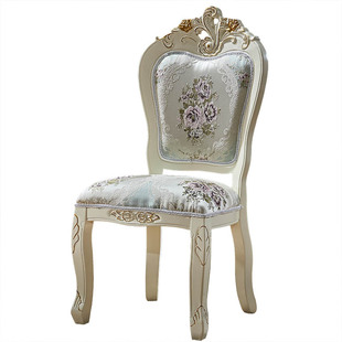 欧式实木餐椅简约家用凳子休闲餐厅书桌椅靠背椅法式雕花白色椅子