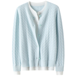 美到骨子里~假两件圆领100%纯山羊绒开衫女纯羊绒毛衣针织外套