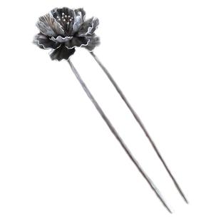 入梦阁楼原创手作s925纯银u型牡丹花发簪子999足银盘发钗古风头饰