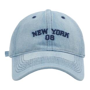帽子女街头潮牌水洗牛仔布棒球帽男韩版NY字母刺绣鸭舌帽女显脸小