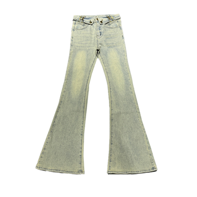 弹力字母翻腰微喇裤女2025夏季