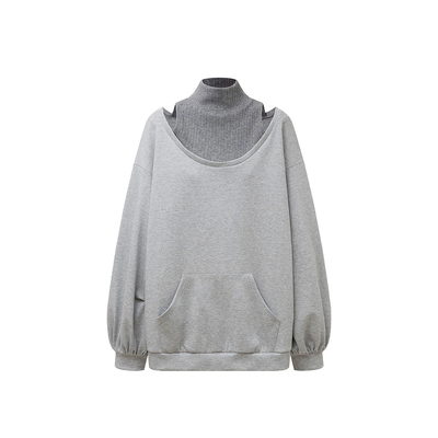 AE30 Saint 假两件露肩套头高领卫衣 拼接一字领宽松慵懒休闲上衣