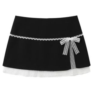 High waisted lace trimmed short skirt pants 高腰蕾丝边短裙裤