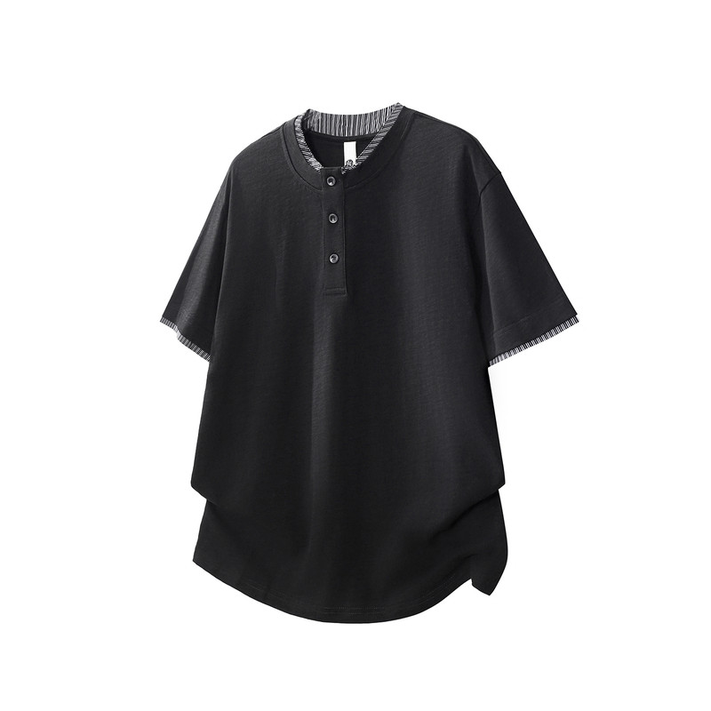假两件套头短袖T恤 230克重磅男士夏季宽松休闲潮流叠穿纯棉体恤