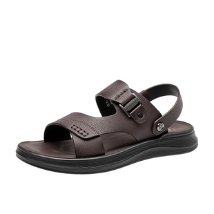 梦特娇父亲真皮凉鞋全牛皮凉拖鞋男款2026新款夏季外穿开车沙滩鞋