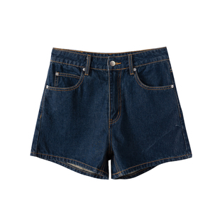 晶咕白标DADATATA深蓝色高腰阔腿牛仔短裤秋冬高腰A字裤子