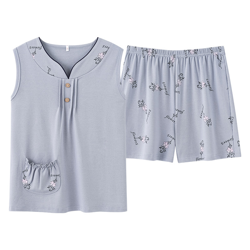 夏季纯棉妈妈背心短裤家居服套装