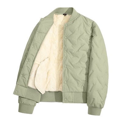 班尼路S&K加绒棉袄男冬季棒球领外套青少年保暖棉衣绿色棉服男款