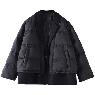 UTHM UR冬季新款女装拼接假两件短款宽松羽绒服外套WJ38S1KN2000