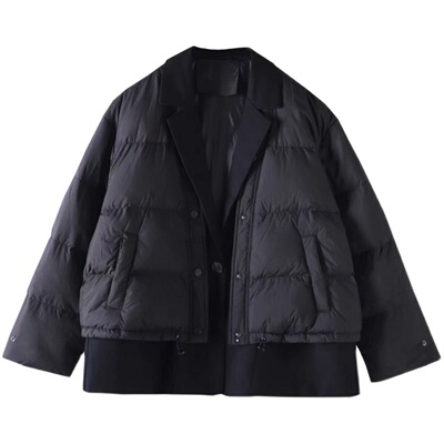 ur冬季拼接假两件短款宽松羽绒服