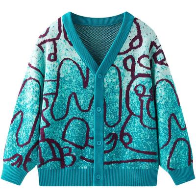 清仓MQD童装儿童毛衣2025春季男童毛衣涂鸦V领开衫街潮感百搭外套