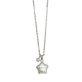 天然异形珍珠项链纯银锆石许愿幸运星星吊坠轻奢小众设计感锁骨链