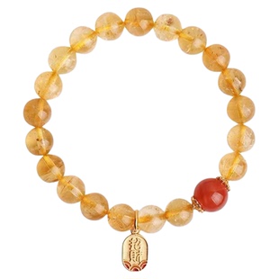 敦煌研究院天然黄水晶红玛瑙手串黄发晶手链女款国风招财转运珠子