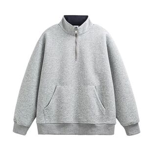 万有引力博物馆 立领半拉链卫衣女春季2025年新款宽松中性风上衣K