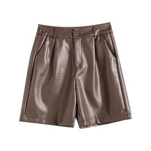 皮裤女A字五分秋冬款黑色气质PU皮高级感酷飒风松紧高腰外穿短裤