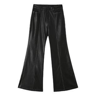 PAPERLLL辛间美式复古黑色高腰显瘦微喇阔腿皮裤女秋冬2025新款