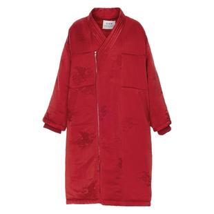 花木深新中式棉服女新款汉元素外套提花冬棉袄红色拜年服长款棉衣