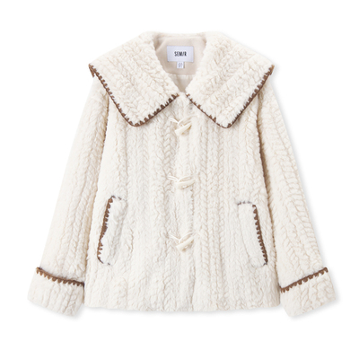 牛角扣大翻领外套森马兔毛少女感