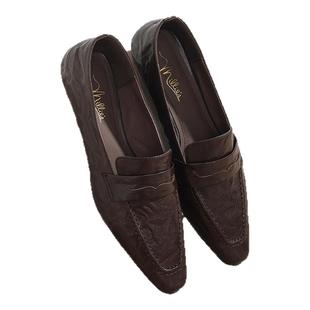 millies妙丽女鞋春季新款法式复古气质简约单鞋方真皮通勤小皮鞋