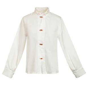 马面裙搭配的上衣新中式刺绣立领纯白色长袖衬衣项链配饰2025新款