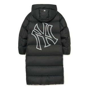 MLB情侣长款羽绒服男女NY镂空大标运动休闲连帽棉羽外套3ADJB1136
