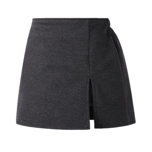 新款冬装女童时尚毛呢半身裙儿童灰色开叉A字短裙复古显瘦包臀裙