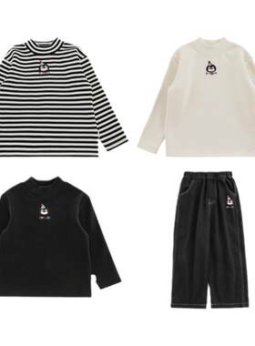 幼悠男童2025新款卡通企鹅半高领亲肤打底衫冬季加厚保暖牛仔裤潮
