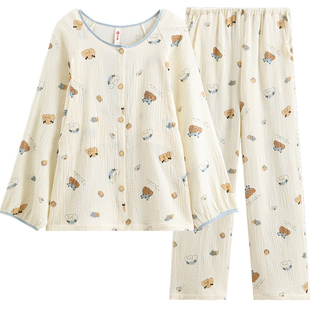 芬腾服饰月子服纯棉纱布产后睡衣套装春秋季长袖全棉孕产妇哺乳衣