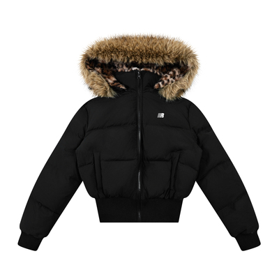 FDR官方店豹纹毛领羽绒服