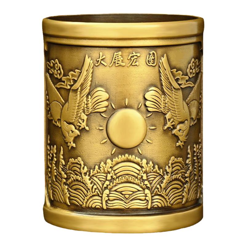 黄铜大展宏图笔筒摆件客厅办公桌
