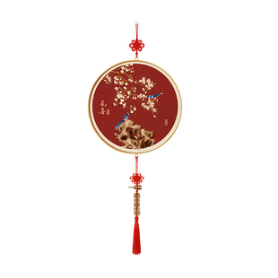 喜上眉梢玄关挂画新中式新年挂件高级感装饰画客厅电视机两边挂饰