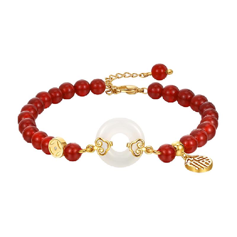 中国黄金珍尚银红玛瑙手串纯银手链女2025新款生日礼物送女友S925