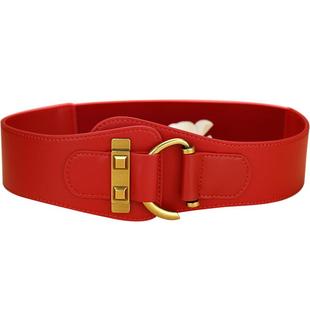 腰封女真皮牛皮本命年红色装饰皮带配连衣裙毛衣羽绒服松紧宽腰带