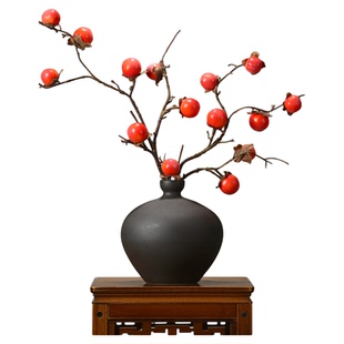 新中式仿真小柿子果实 松树树枝客厅家居插花柿柿如意装饰品摆件