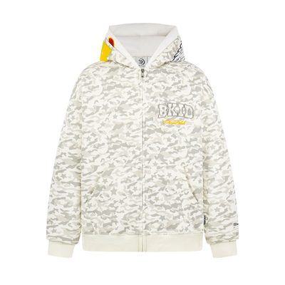 美式迷彩音符刺绣拉链连帽卫衣