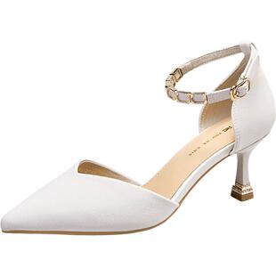 YRC一字带高跟鞋女新款法式侧空单鞋尖头细跟气质包头凉鞋