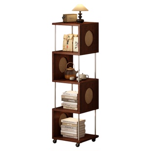 可移动边几沙发边几橡胶木多层置物架中古风铁艺小推车自然边书架
