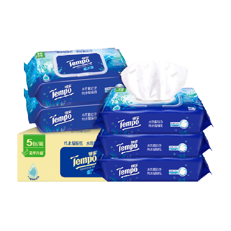 【一博同款】Tempo/得宝湿厕纸纯水洁厕湿纸巾胶盖装湿纸巾箱装