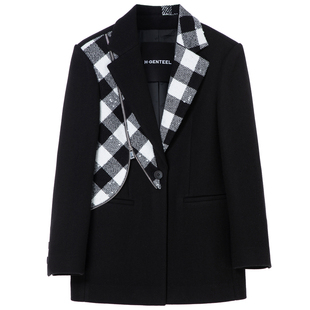 H·GENTEEL荷高新款秋冬装女不对称感拼接潮流H型西服外套