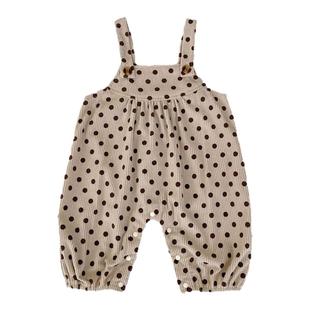 婴儿纯棉圆点灯芯绒女宝宝波点超洋气小月龄背带裤男宝连体衣哈衣