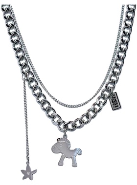 DH7马到功成叠戴吊坠钛钢项链女