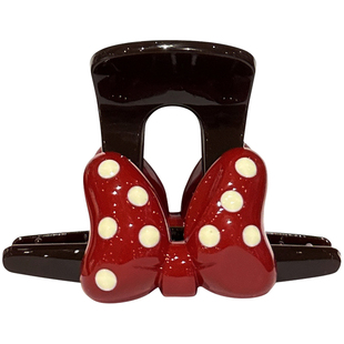 可爱萌趣波点红色蝴蝶结盘发抓夹半扎发头发夹子后脑勺鲨鱼夹发饰