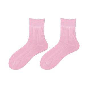 桑蚕丝袜女中筒双针柔软绢丝女袜春秋季日系花边可爱堆堆袜月子袜