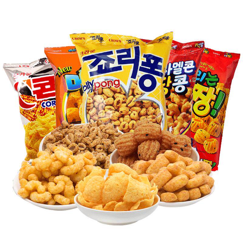 韩国进口克丽安crown膨化零食礼包大麦粒玉米脆片芝士条追剧
