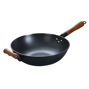 中福电磁炉铁锅炒锅氮化铸铁炒菜无涂层生铁家用燃气灶陆川平底锅