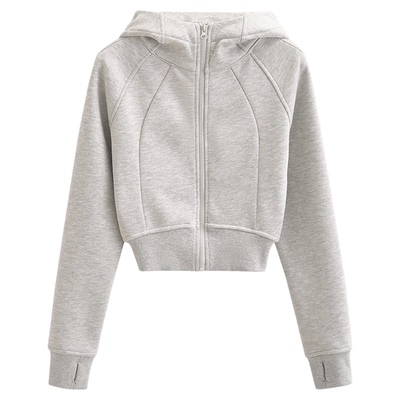 Lovedeath灰色短款连帽加绒卫衣
