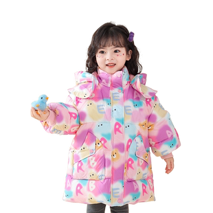 【CICI联名】女童满印鹅绒羽绒服冬季2026新款小童中长款加厚外套