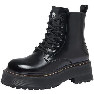 骆驼女鞋秋冬厚底骆驼马丁靴女增高短靴女时尚潮流工装靴